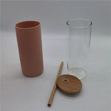 Glass Sipper With Bamboo Lid Straw | Free Silicon Sleeve