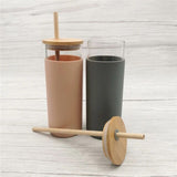 Glass Sipper With Bamboo Lid Straw | Free Silicon Sleeve