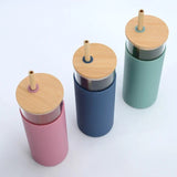 Glass Sipper With Bamboo Lid Straw | Free Silicon Sleeve